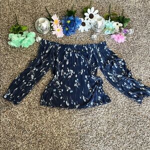 Blue Ruffled Off-the-Shoulder Blouse